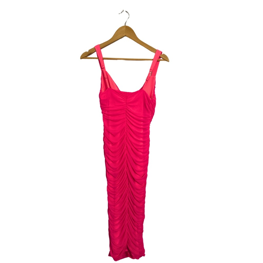 Ruched Pink Maxi Dress with Straps - Picture 2 of 4